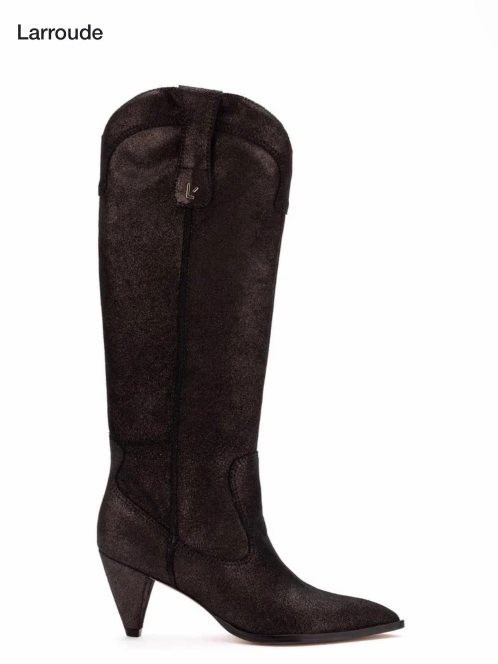 Larroudé Louise Boots in Shine Graphite, Retail $495 USD